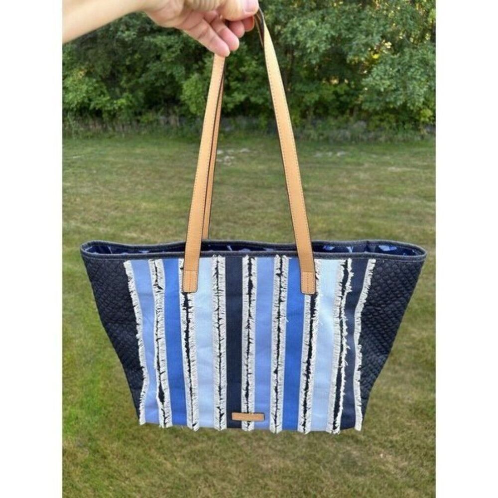 Vera Bradley Women’s Shoulder Bag, Cool Stripe Large Fringed Tote - New No Tags.